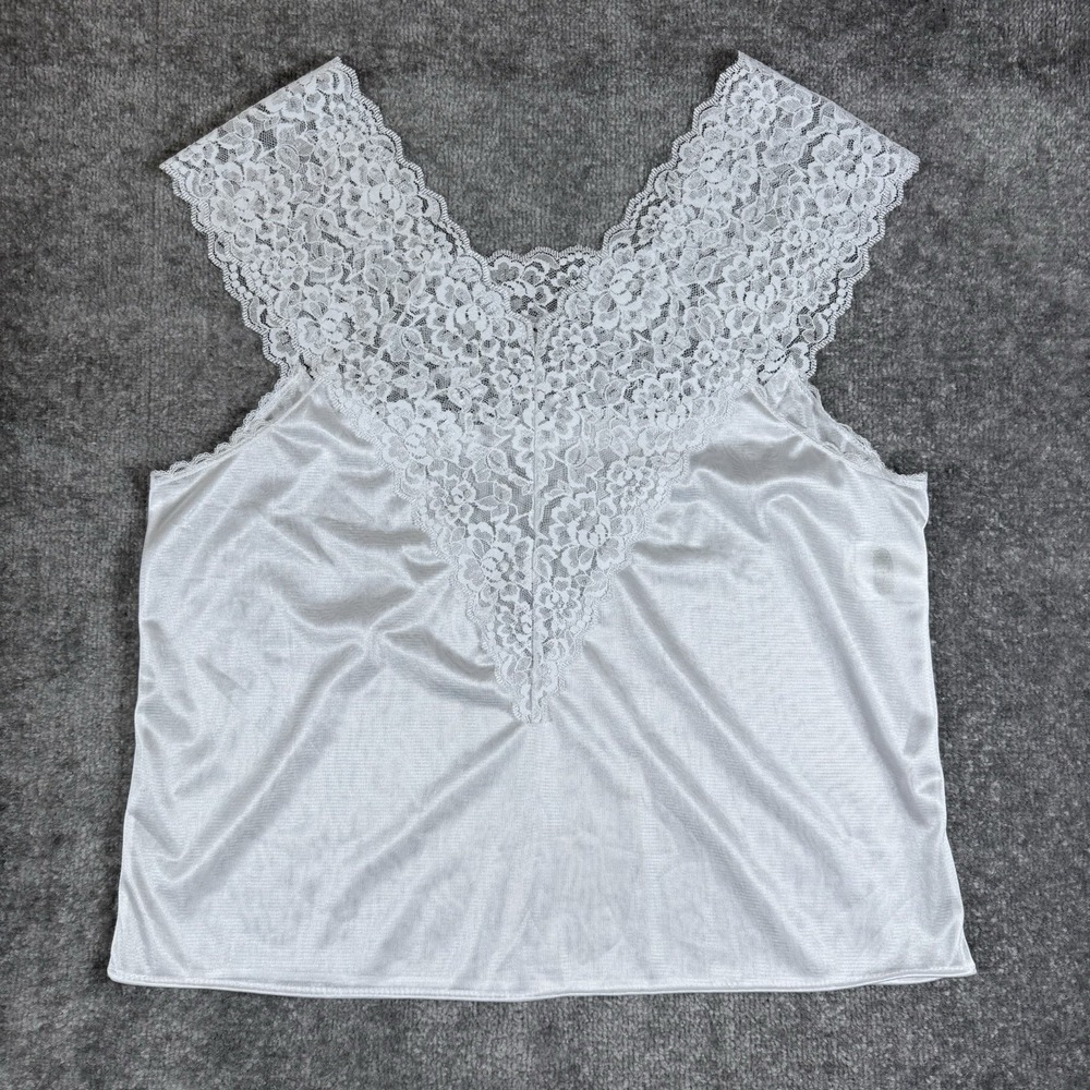 Collection Etc Camisole Top Women's Large White Nylon Lace V-Neck‎ Vintage USA